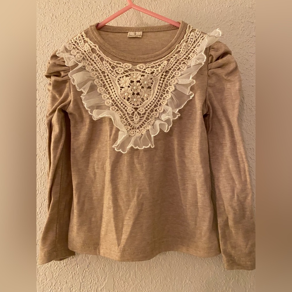 Size 4 tan long sleeve shirt-well made